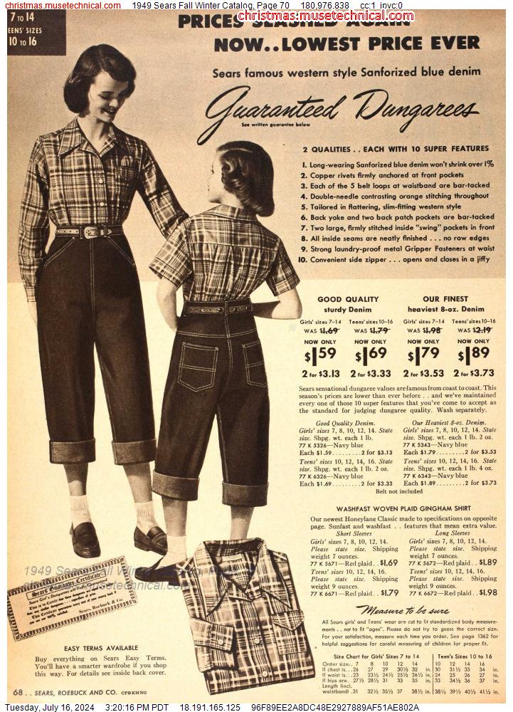 1949 Sears Fall Winter Catalog, Page 70