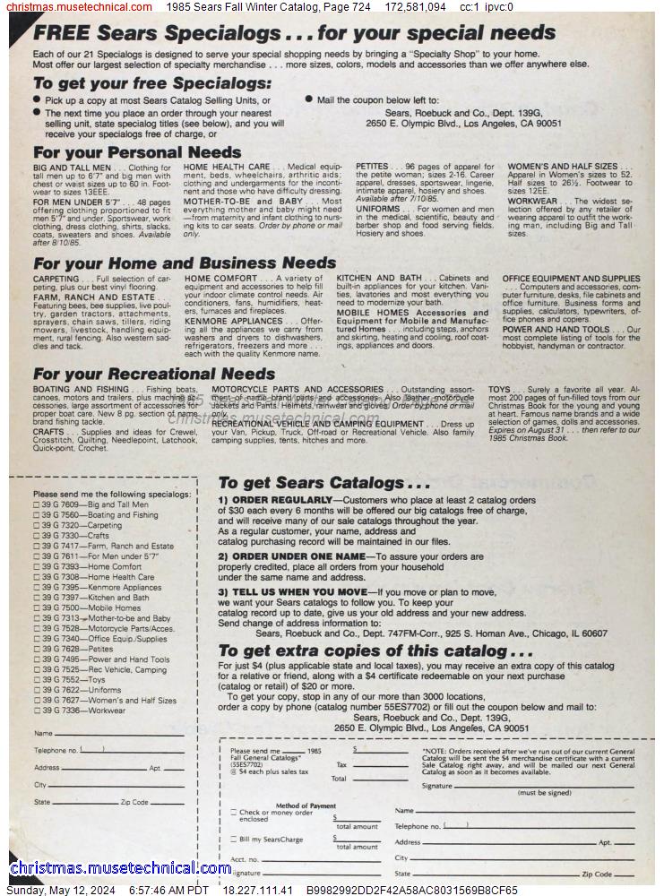 1985 Sears Fall Winter Catalog, Page 724