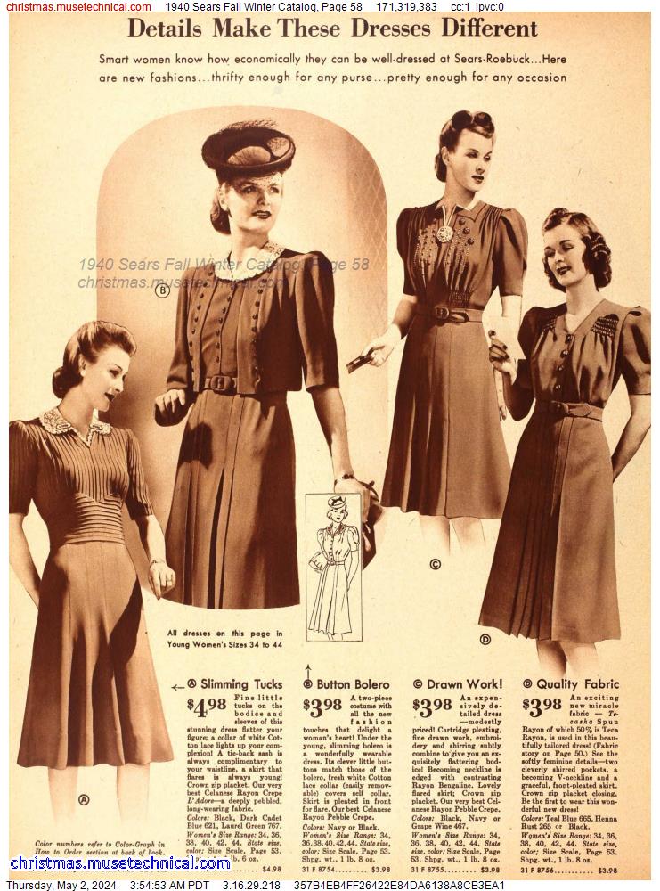 1940 Sears Fall Winter Catalog, Page 58