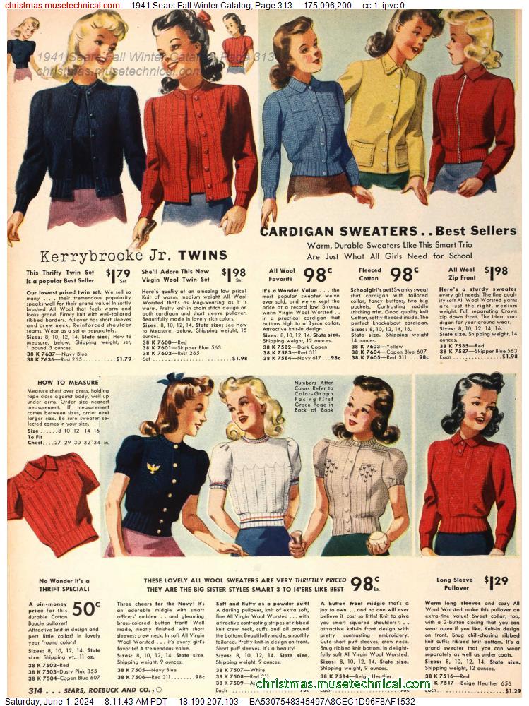 1941 Sears Fall Winter Catalog, Page 313