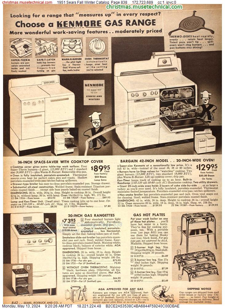 1951 Sears Fall Winter Catalog, Page 838
