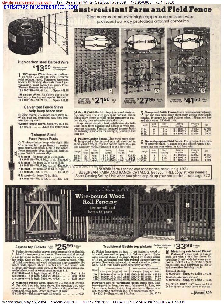 1974 Sears Fall Winter Catalog, Page 809