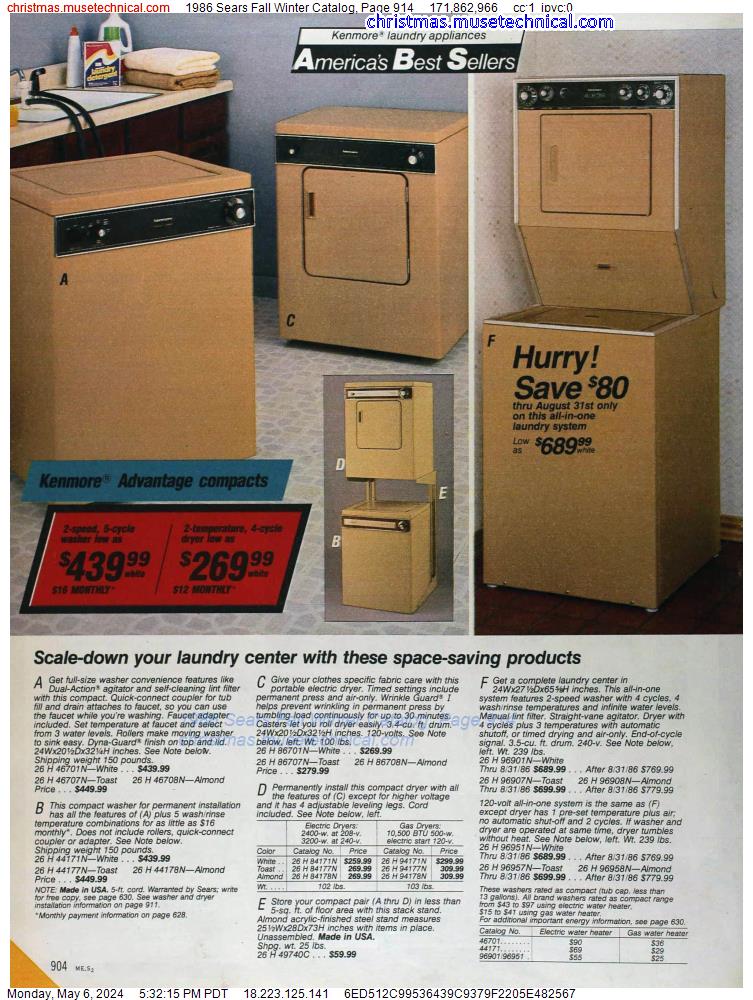 1986 Sears Fall Winter Catalog, Page 914