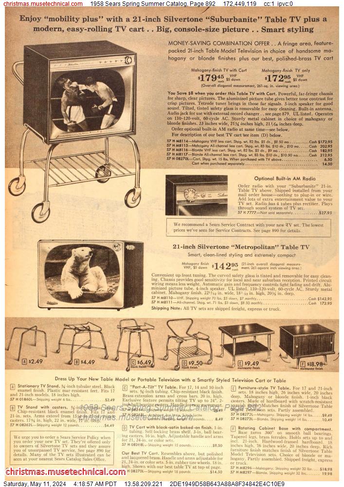 1958 Sears Spring Summer Catalog, Page 892