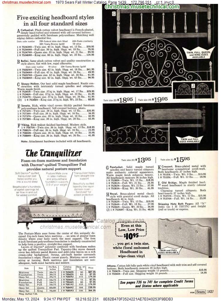1970 Sears Fall Winter Catalog, Page 1439