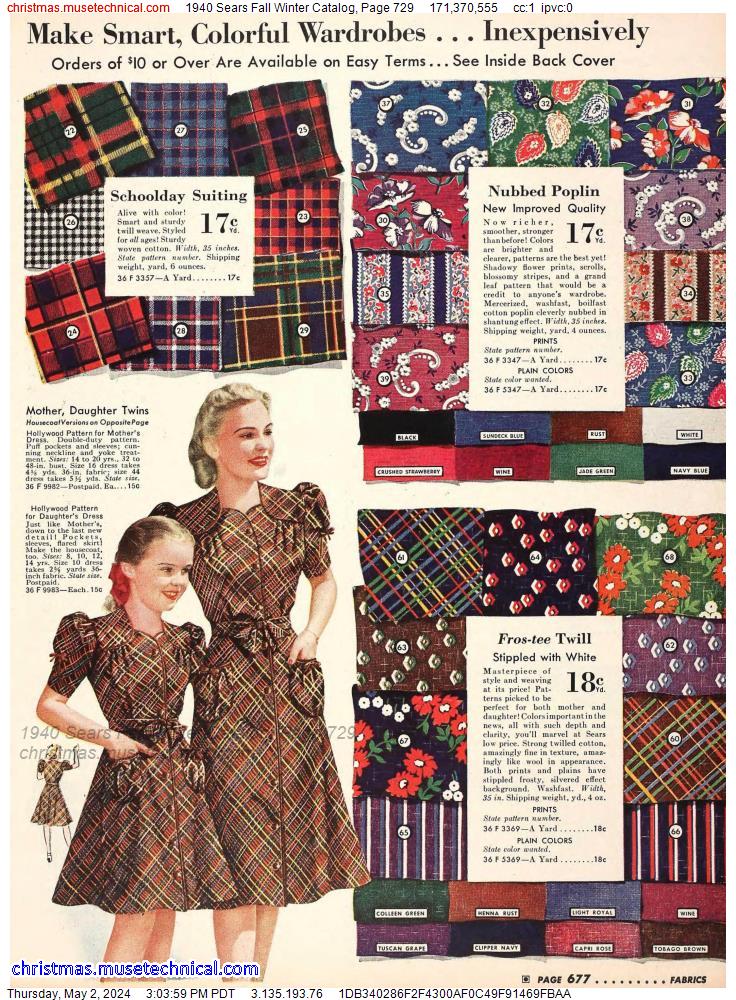 1940 Sears Fall Winter Catalog, Page 729