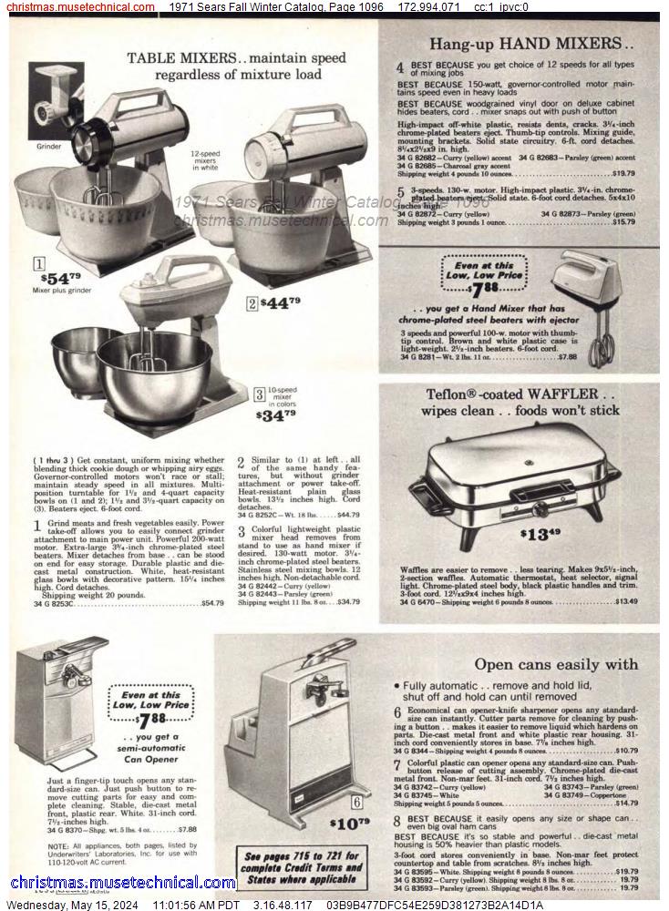 1971 Sears Fall Winter Catalog, Page 1096