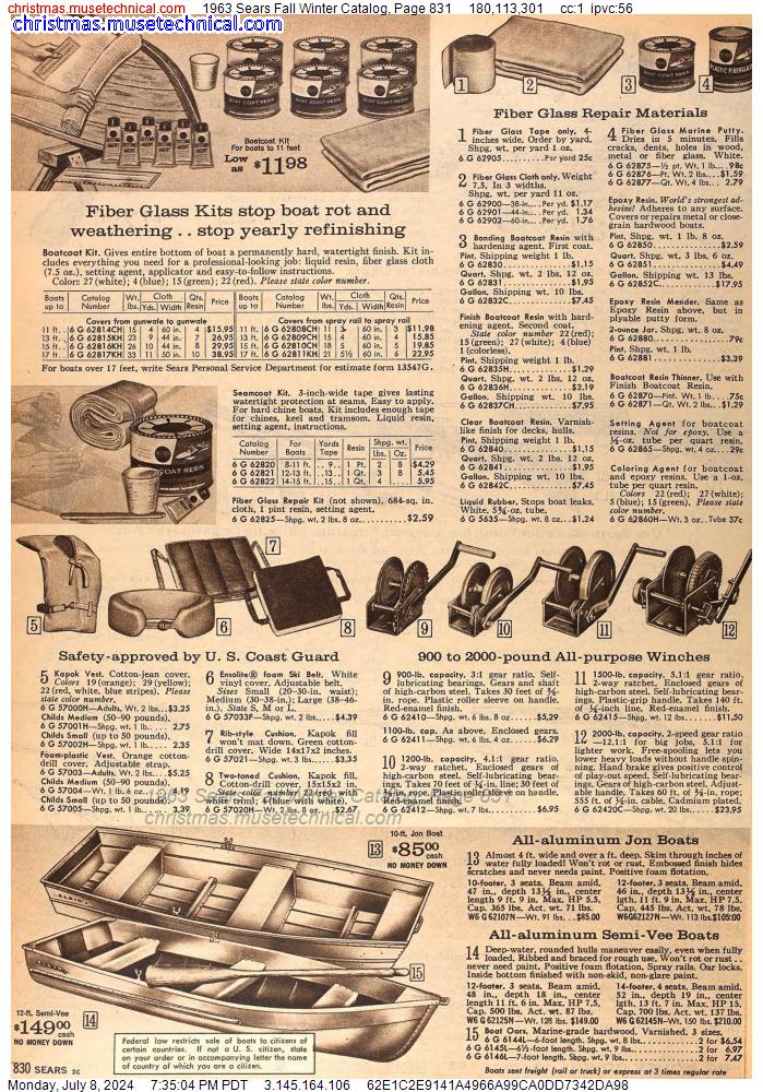 1963 Sears Fall Winter Catalog, Page 831