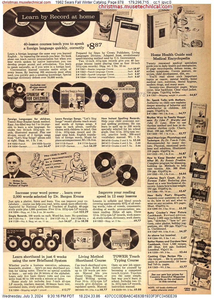 1962 Sears Fall Winter Catalog, Page 878
