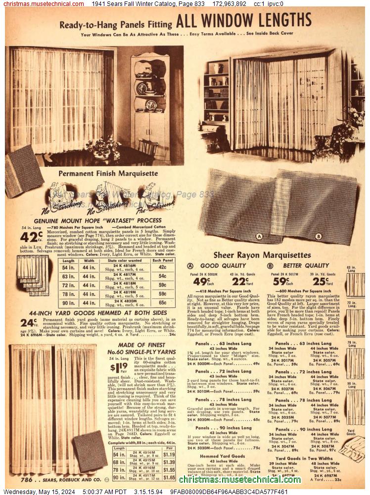 1941 Sears Fall Winter Catalog, Page 833