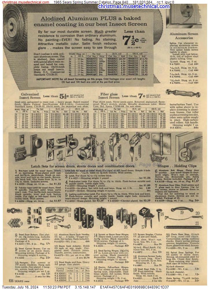1965 Sears Spring Summer Catalog, Page 840