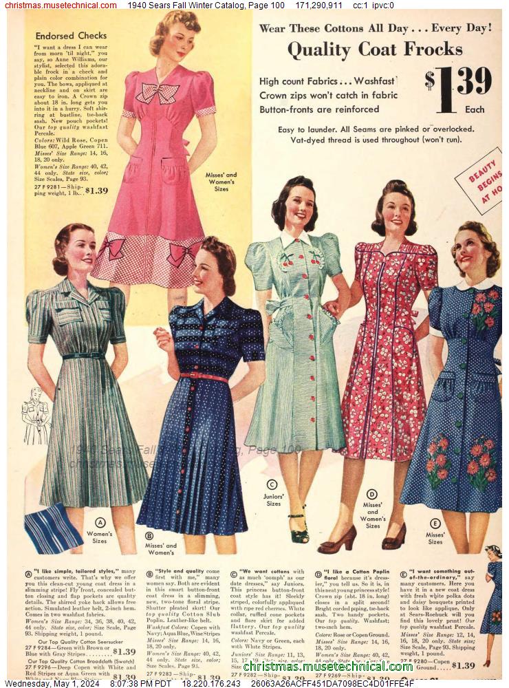 1940 Sears Fall Winter Catalog, Page 100