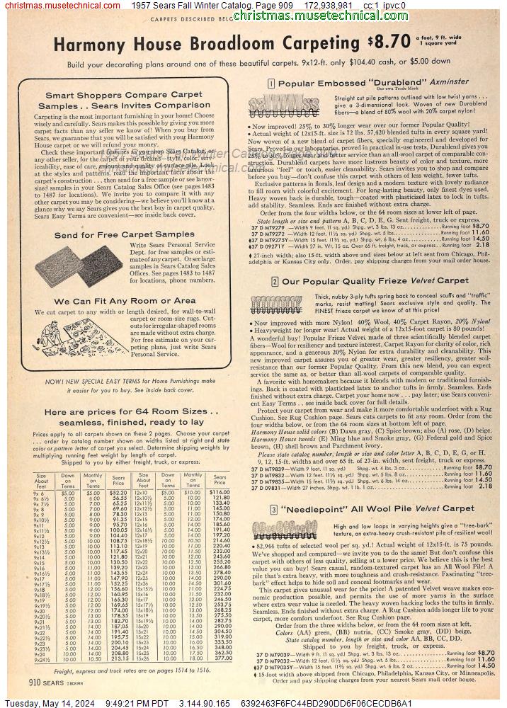 1957 Sears Fall Winter Catalog, Page 909