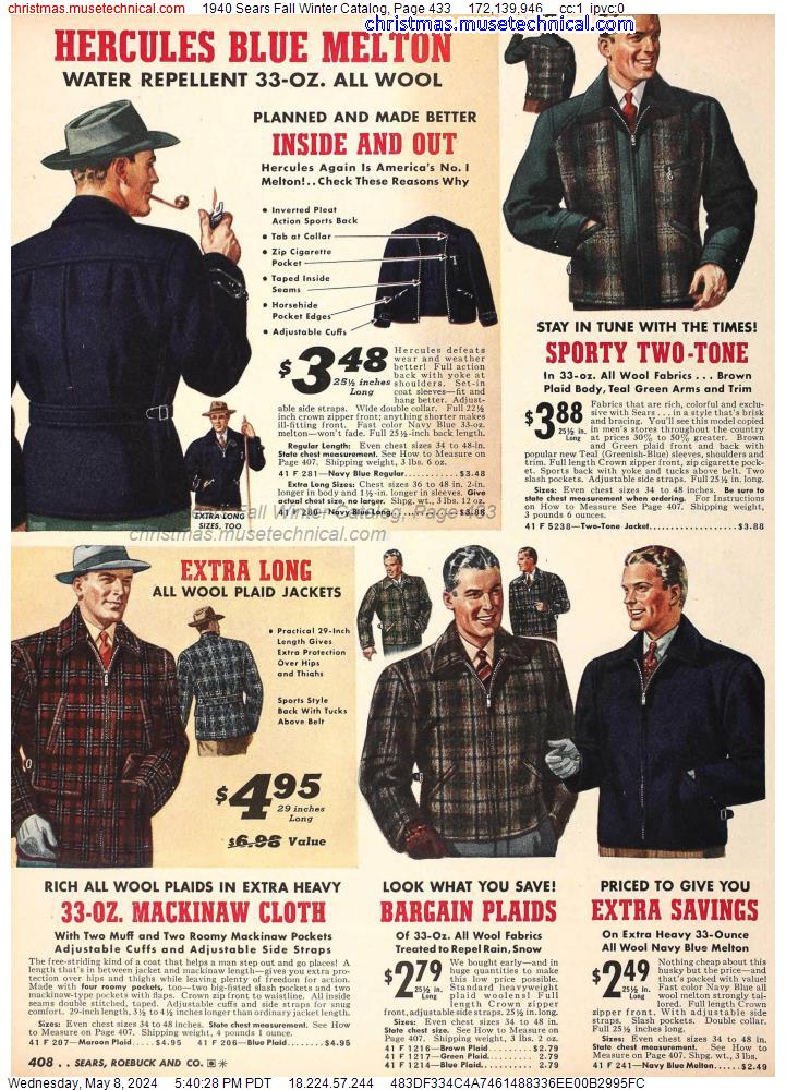 1940 Sears Fall Winter Catalog, Page 433
