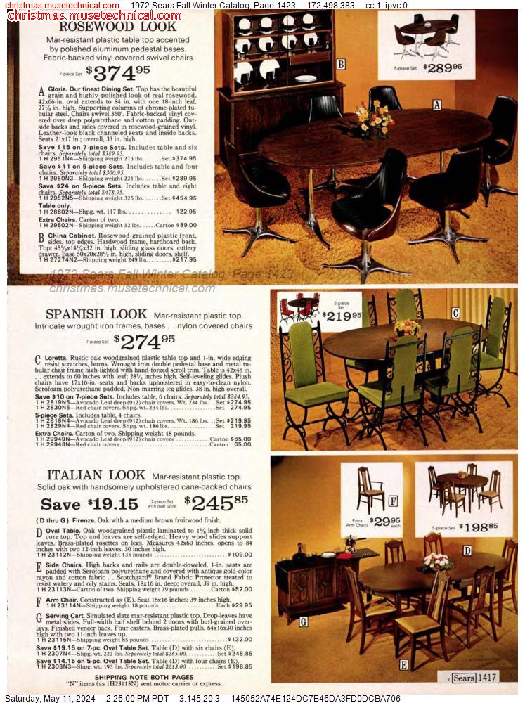 1972 Sears Fall Winter Catalog, Page 1423