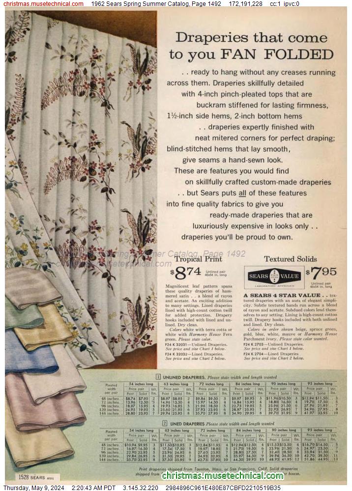 1962 Sears Spring Summer Catalog, Page 1492