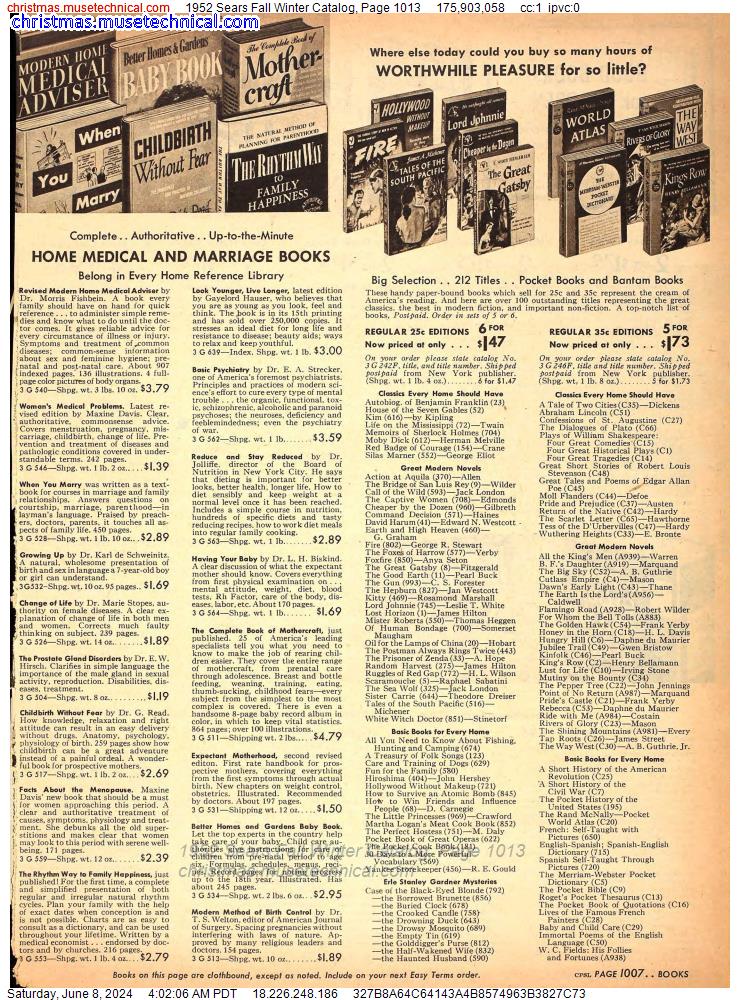 1952 Sears Fall Winter Catalog, Page 1013