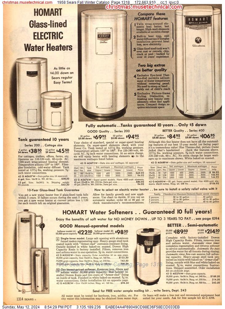 1958 Sears Fall Winter Catalog, Page 1318