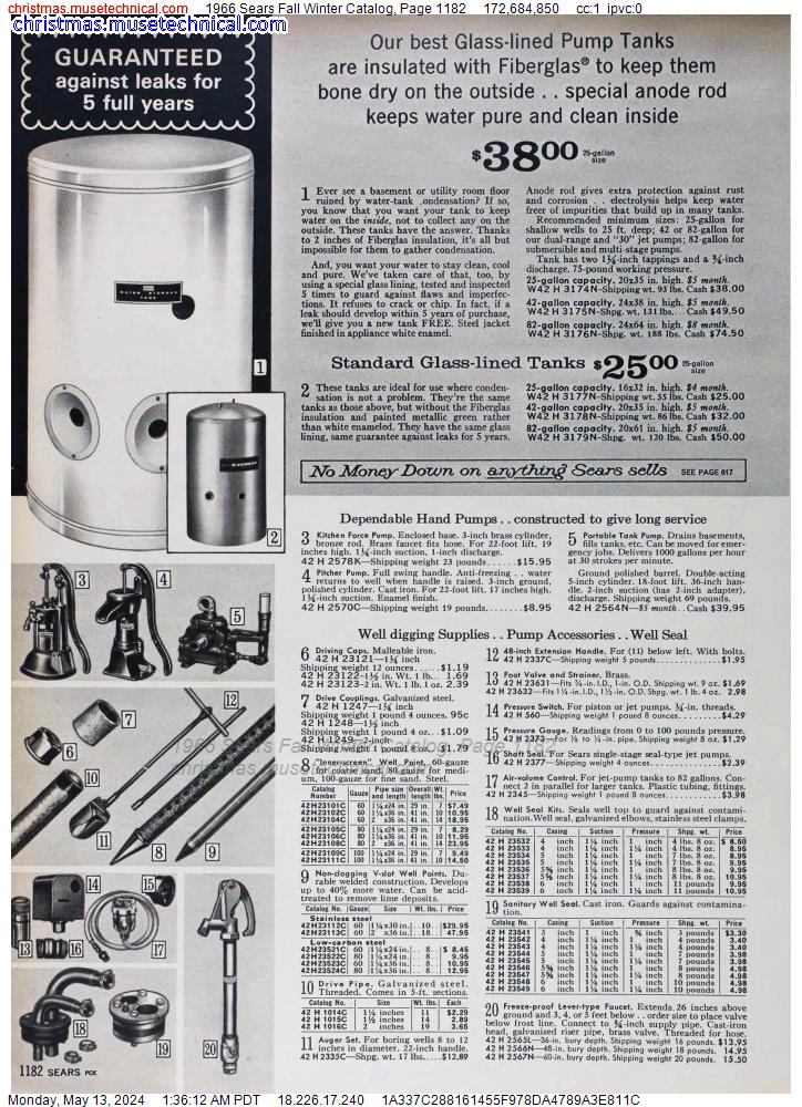 1966 Sears Fall Winter Catalog, Page 1182