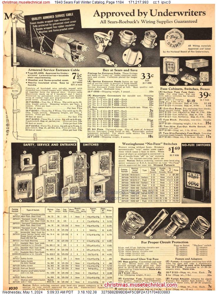 1940 Sears Fall Winter Catalog, Page 1184