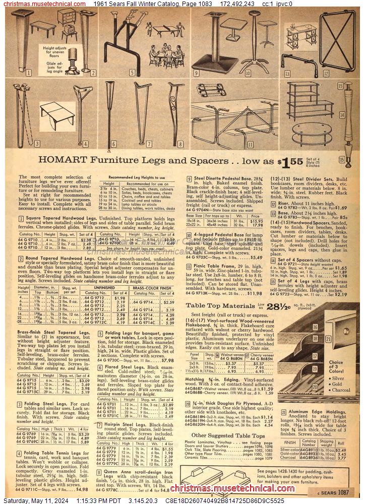 1961 Sears Fall Winter Catalog, Page 1083