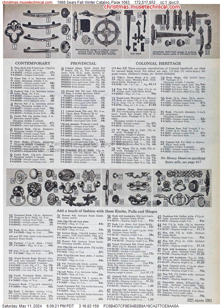 1966 Sears Fall Winter Catalog, Page 1063