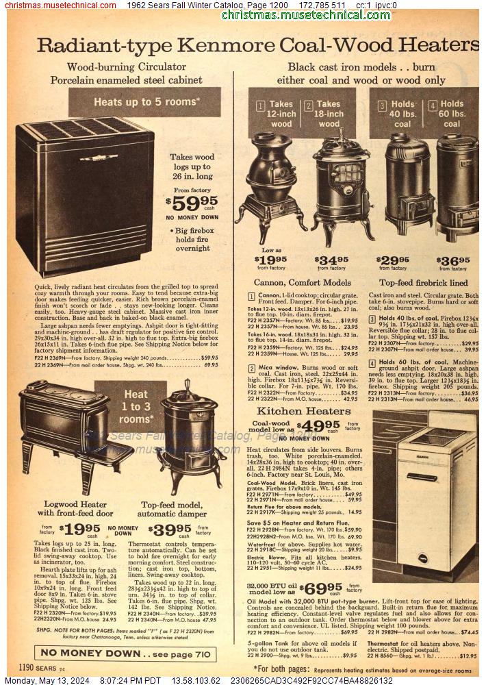 1962 Sears Fall Winter Catalog, Page 1200