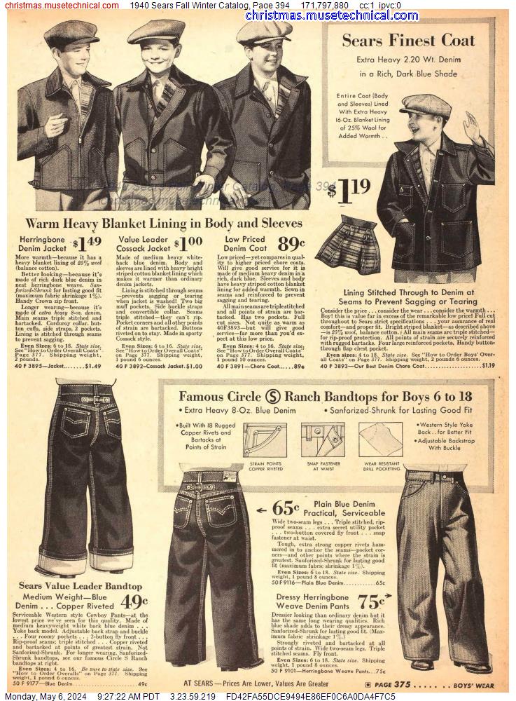 1940 Sears Fall Winter Catalog, Page 394