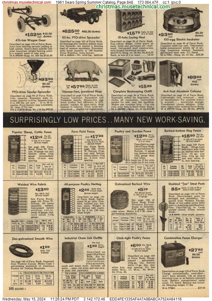 1961 Sears Spring Summer Catalog, Page 848