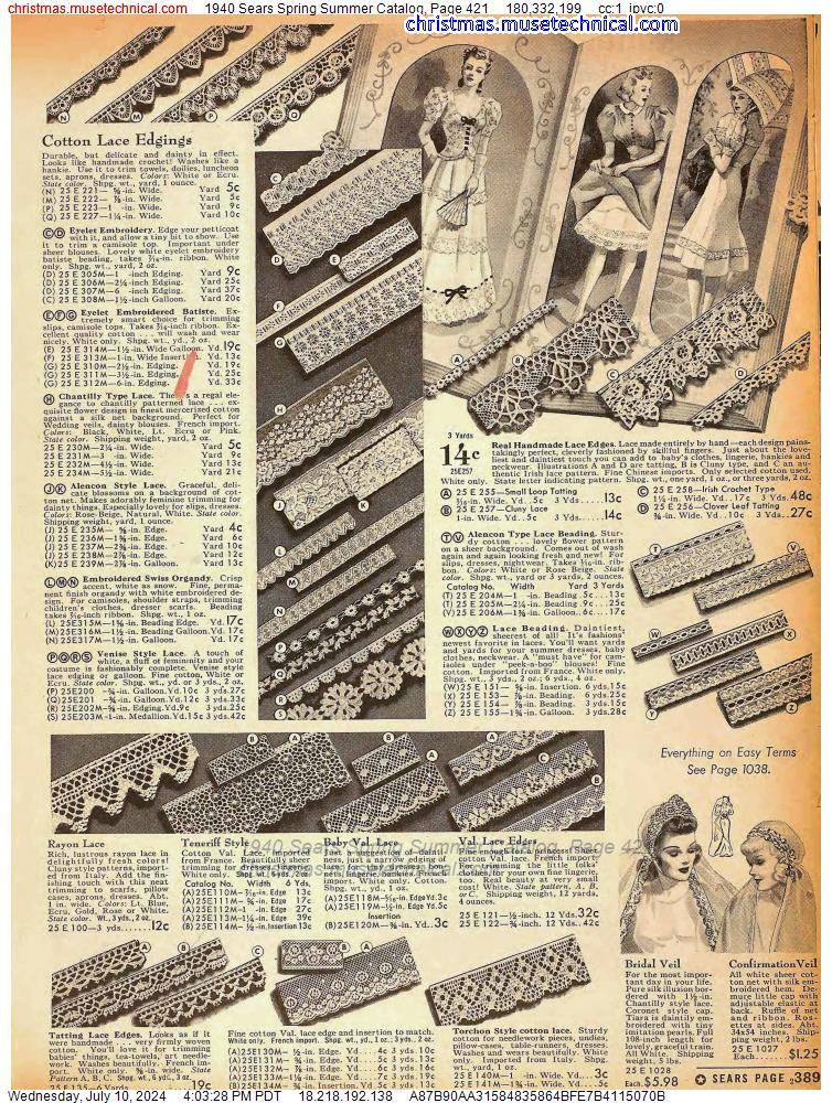 1940 Sears Spring Summer Catalog, Page 421