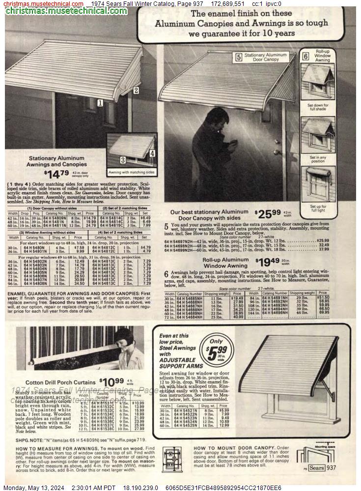 1974 Sears Fall Winter Catalog, Page 937