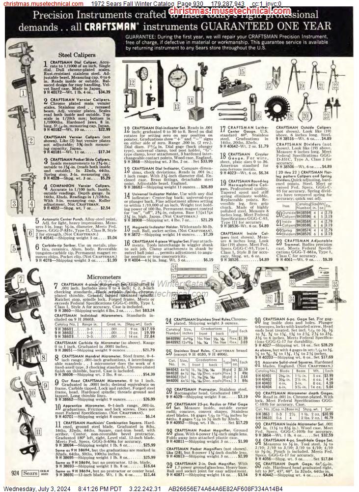 1972 Sears Fall Winter Catalog, Page 930