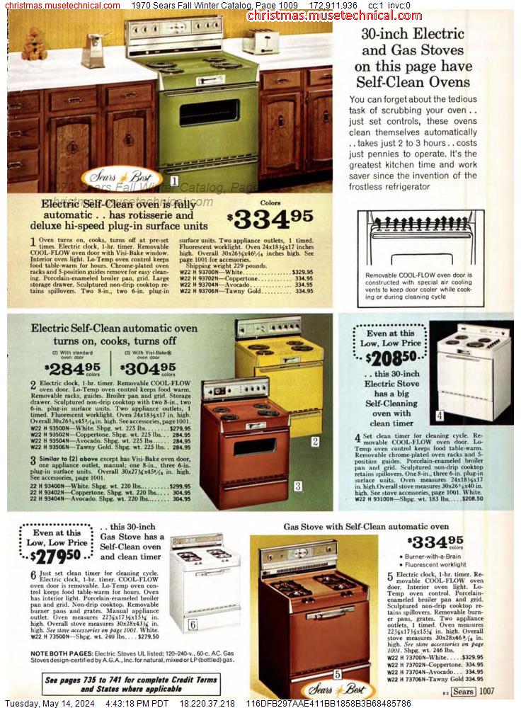 1970 Sears Fall Winter Catalog, Page 1009