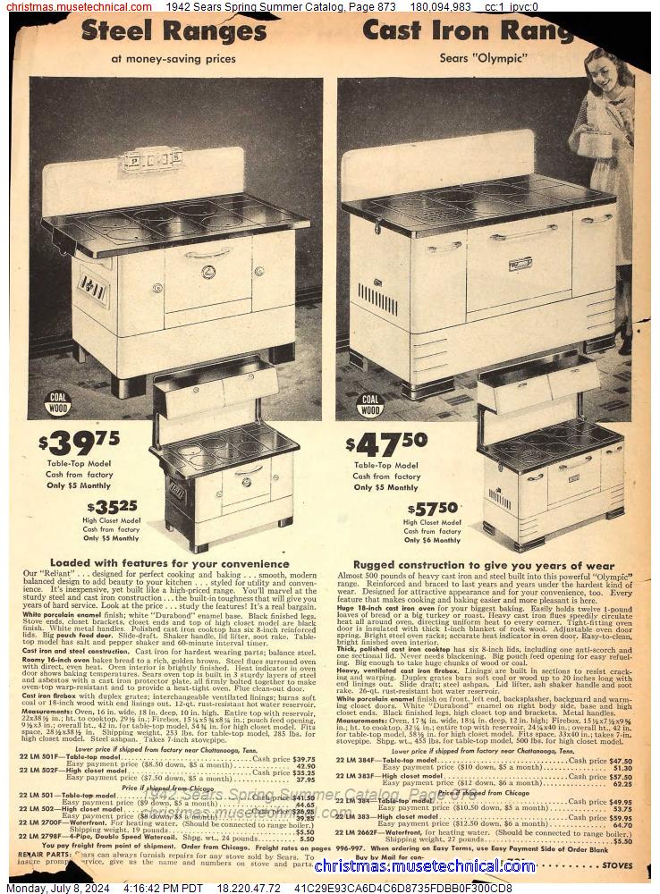 1942 Sears Spring Summer Catalog, Page 873