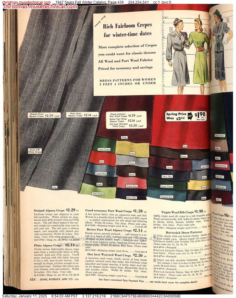 1947 Sears Fall Winter Catalog, Page 438