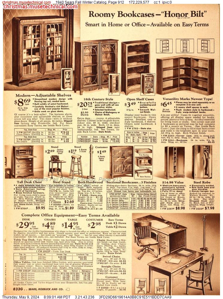 1940 Sears Fall Winter Catalog, Page 912