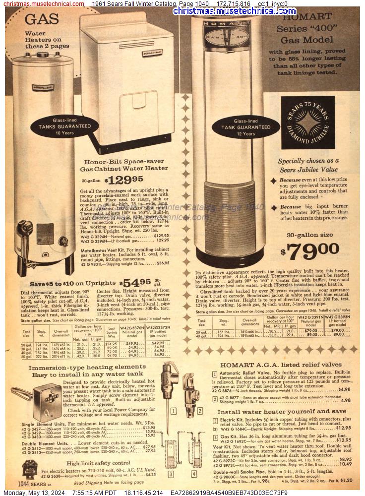 1961 Sears Fall Winter Catalog, Page 1040