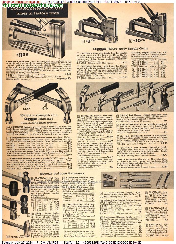 1961 Sears Fall Winter Catalog, Page 944