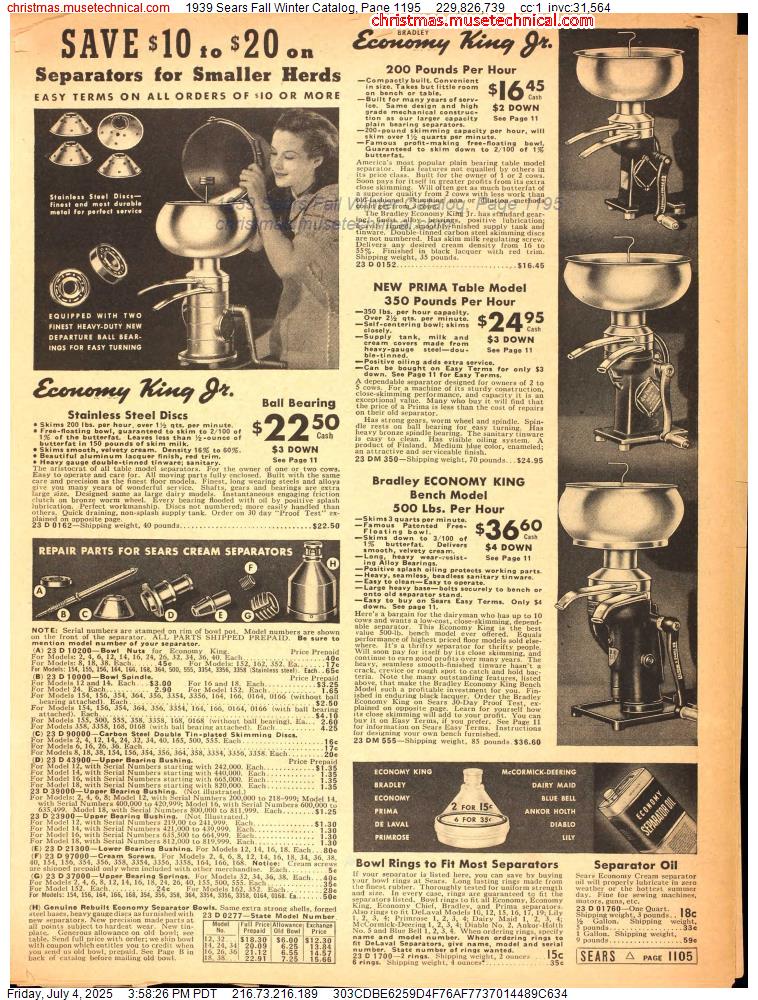 1939 Sears Fall Winter Catalog, Page 1195