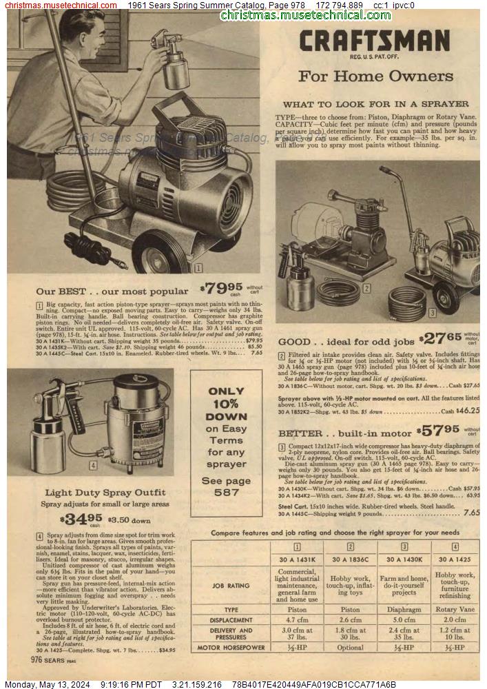 1961 Sears Spring Summer Catalog, Page 978