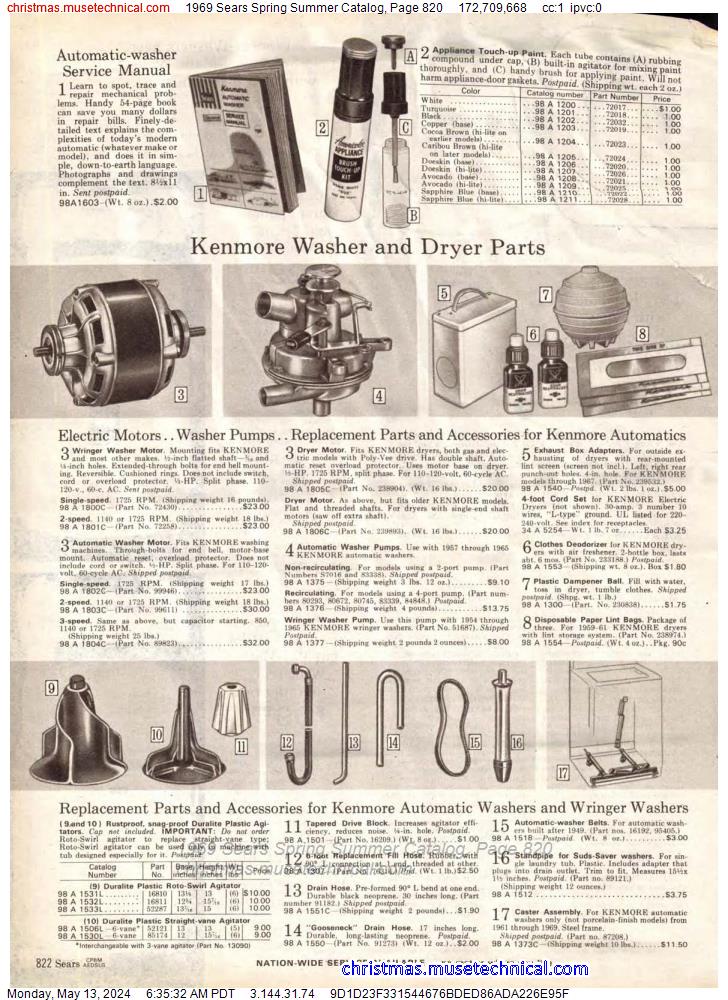 1969 Sears Spring Summer Catalog, Page 820