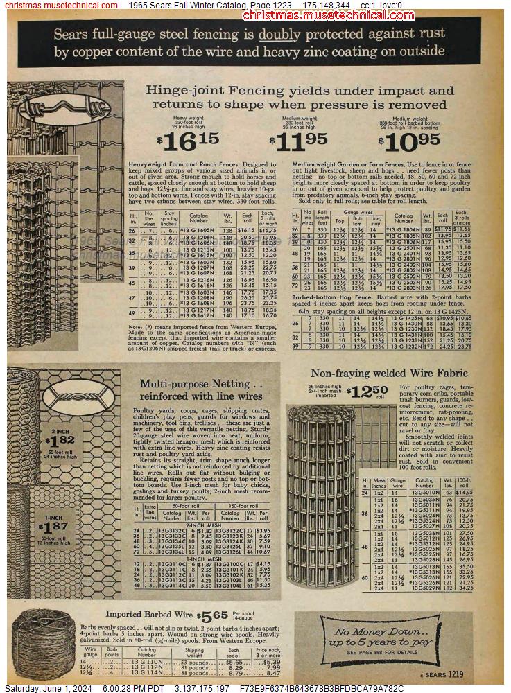 1965 Sears Fall Winter Catalog, Page 1223