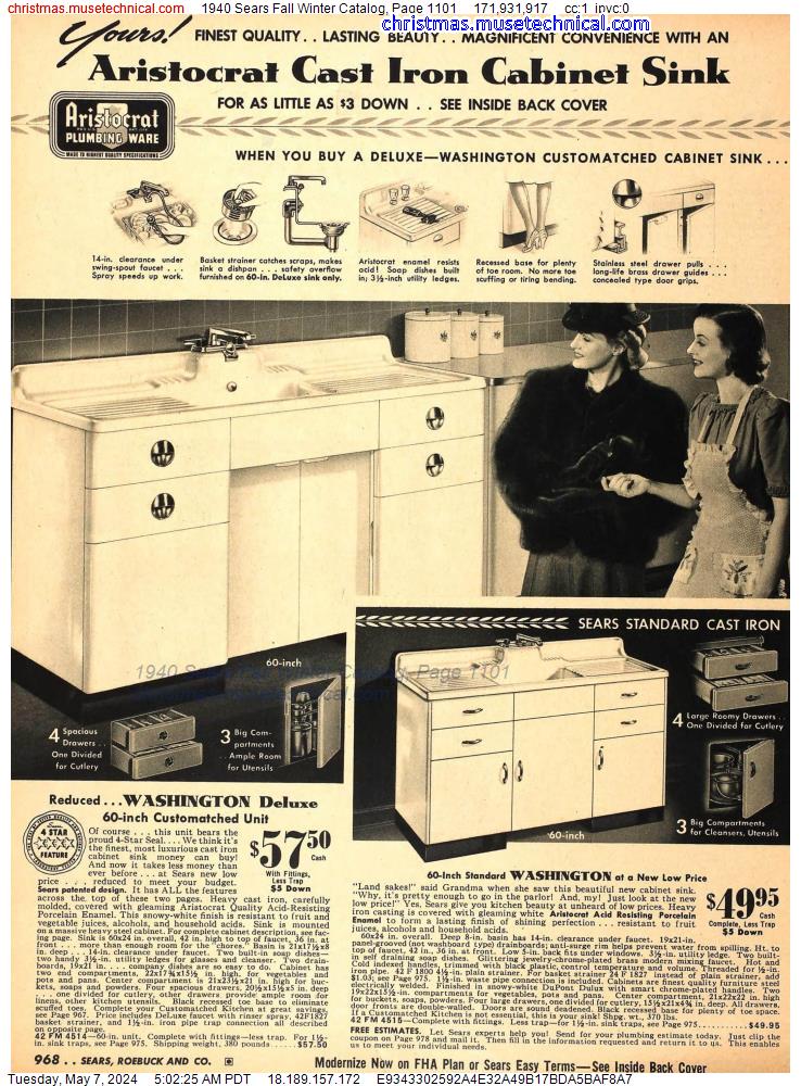 1940 Sears Fall Winter Catalog, Page 1101