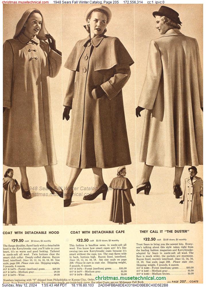 1948 Sears Fall Winter Catalog, Page 205