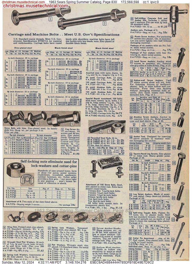 1963 Sears Spring Summer Catalog, Page 830