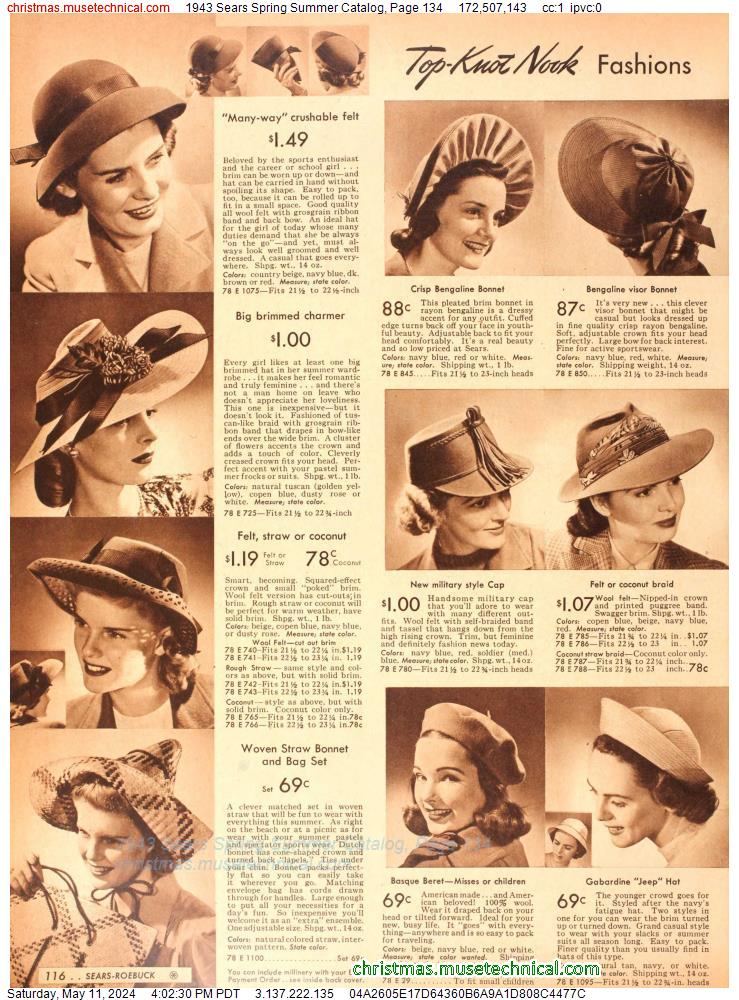 1943 Sears Spring Summer Catalog, Page 134