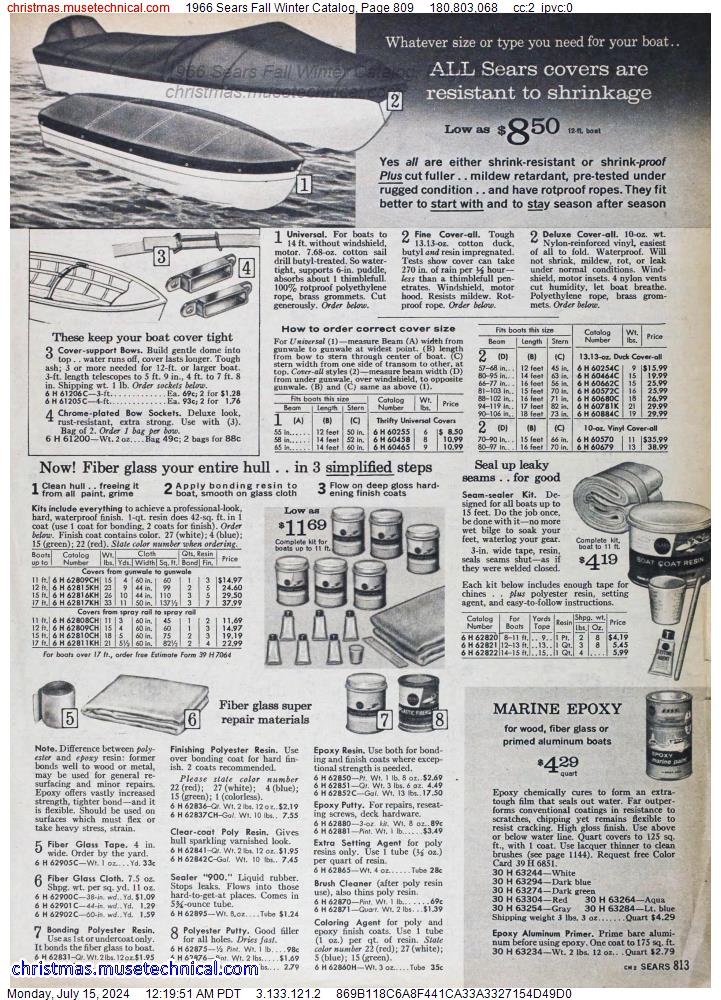 1966 Sears Fall Winter Catalog, Page 809