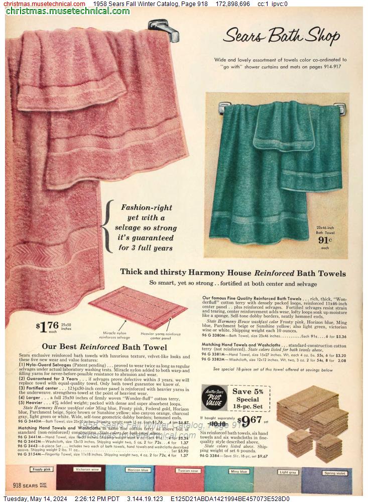 1958 Sears Fall Winter Catalog, Page 918