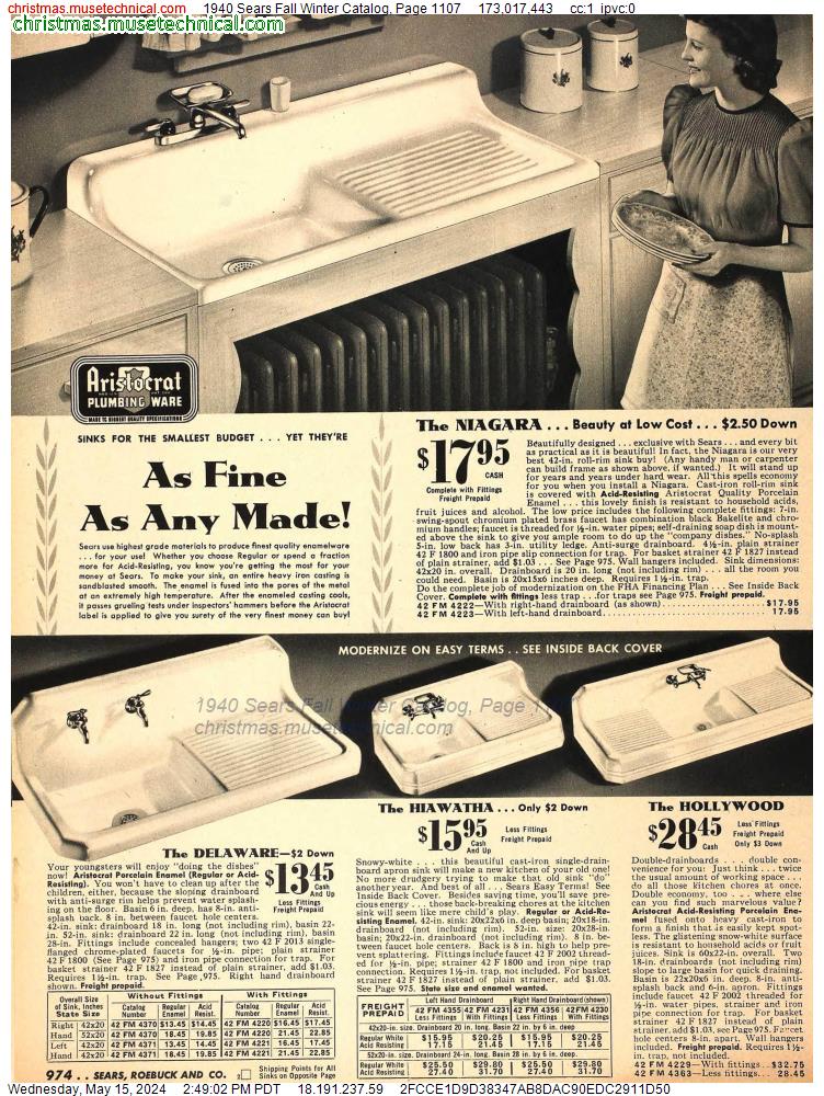 1940 Sears Fall Winter Catalog, Page 1107
