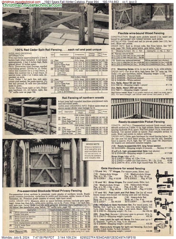 1981 Sears Fall Winter Catalog, Page 994